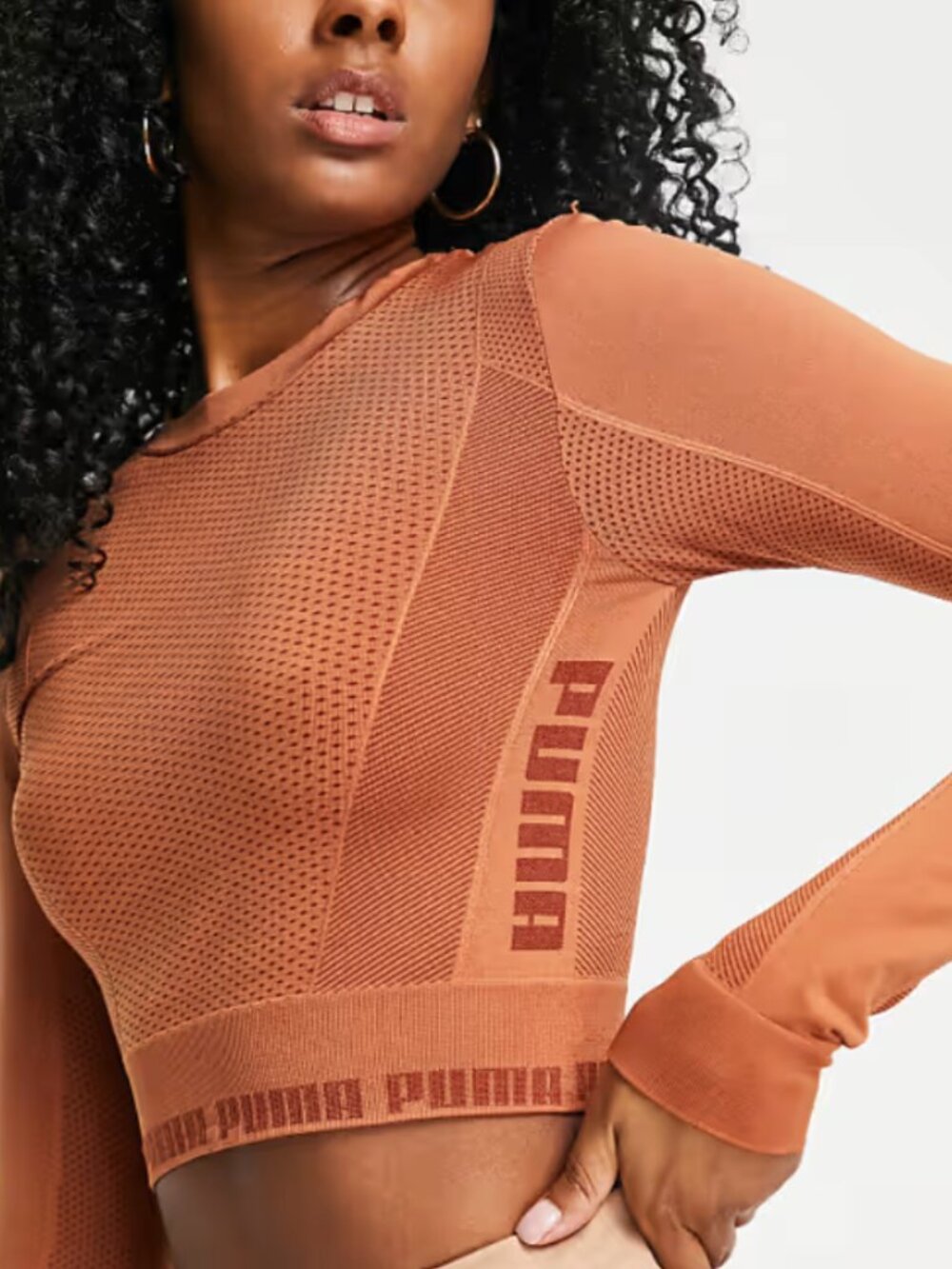 Puma Evoknit seamless ls crop top in mocha bisque